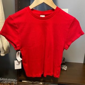 cropped ribbed red tna tee